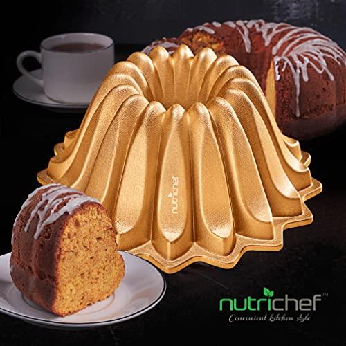 NutriChef Spring Water Fluted Bundt Cake Pan, Extra Thick and Non Stick Aluminum Bakeware with 2 Layers of Non Stick Coating for Easier Release, Uniform Baking and Browning - CookCave