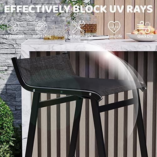 Sundale Outdoor Low Back Bar Stools Set of 2, Patio Metal Counter Height Tall Seat Armless, 2 Pieces High Top Chairs Barstools for Outside Porch Yard Deck Balcony, Classic Black - CookCave