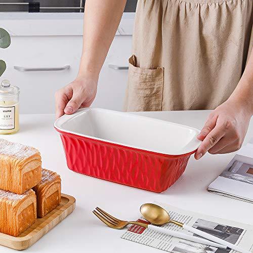 KOOV Ceramic Loaf Pan for Baking Bread, 9 x 5 inch Bread Pan, Rectangular Bread Loaf Pan, Ceramic Bakeware for Cooking, Home Kitchen, Bread Baking Pan Texture Series (Red) - CookCave