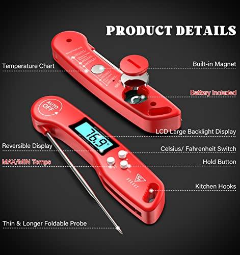 DOQAUS Digital Meat Thermometer, Instant Read Food Thermometer for Cooking, Kitchen Probe with Backlit & Reversible Display, Cooking Temperature Turkey Grill BBQ Candy - CookCave