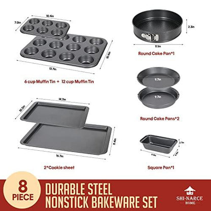 NARCE 8-Piece Nonstick Bakeware Set | Chef Favorites:Nonstick Baking Sheets,Loaf,Muffin,Pizza Pan,Pie Pan,Springform| - CookCave