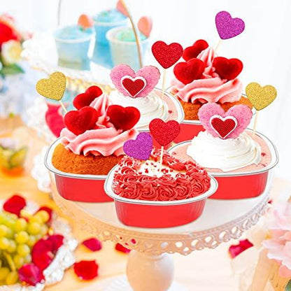 Heart Shaped Cake Pans Valentine Aluminum Mini Cake Pans with Lids for Baking 30 Packs 3.4 Ounces Disposable Cupcake Cup Pan Baking Pans for Valentine Mother's Day Wedding Birthday Baking Supplies - CookCave