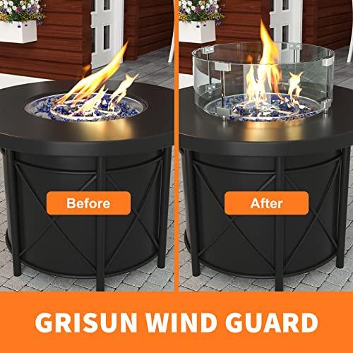 Grisun Round Fire Pit Glass Wind Guard - 23 x 23 x 6 inch for Fire Pit Burner Ring Kit 18 Inch, Thick 5/16 inch Heat-Resistant Tempered Glass Guard for Ciays and Yaheetech 28 inch Fire Pit Table - CookCave