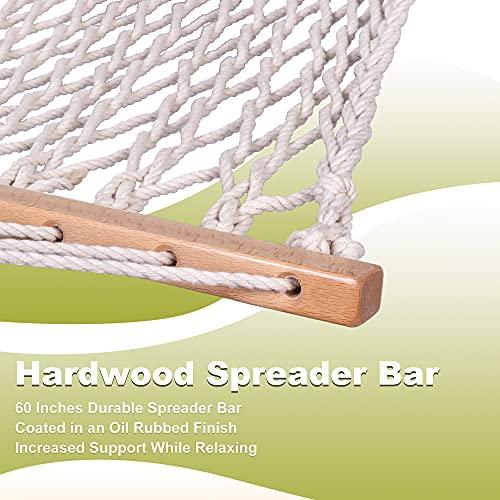 Lazy Daze Hammocks 13FT Double Rope Hammocks, Hand Woven Cotton Hammock with Spreader Bar for Outdoor, Indoor, Patio Yard, Poolside for Two Person, Max 450 Lbs, Natural, 130 x 60 inches - CookCave