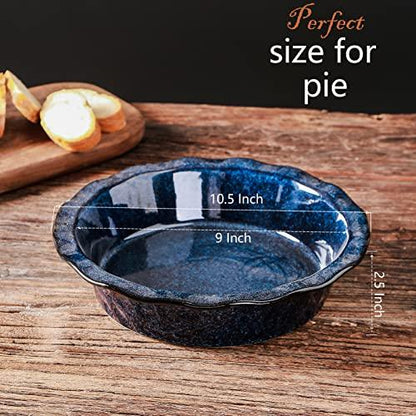 vicrays Ceramic Pie Pan for Baking - 9 inch Pie Plate, Round, Fluted and Deep Pie Dish for Tart, Pizza, Apple Pie, Quiche, Pot Pies, Cake - Reactive Glaze (Starry Blue) - CookCave