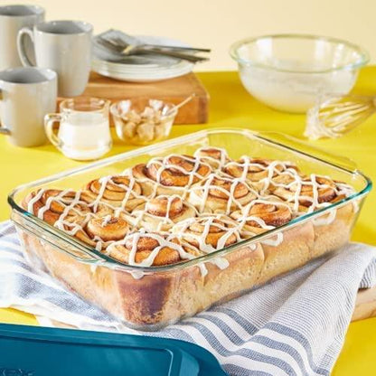 Pyrex Deep 9x13-Inch Glass Baking Dish with Lid, Deep Casserole Dish, Glass Food Container, Oven, Freezer and Microwave Safe, Clear Container - CookCave