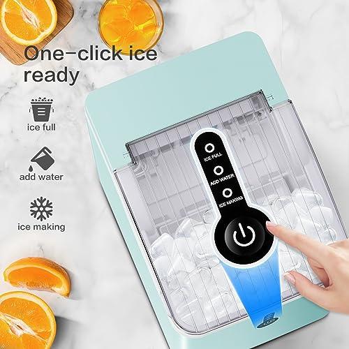 ZAFRO Countertop Portable Ice Maker with Self-Cleaning, 26Lbs/24Hrs, 9 Cubes Ready in 8 Mins, Compact, One-Click Operation with Ice Scoop/Basket for Home/Kitchen/Office, Green - CookCave