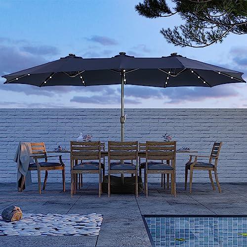 MONDAWE 15ft Double Sided Patio Umbrella with Solar Lights (Base Included) Large Outdoor Table Umbrella Rectangular Market Umbrella with Hand Crank 36 LED 12 Ribs for Outside Backyard Poolside - CookCave