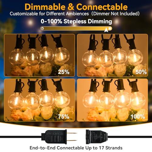 100ft 2-Pack Outdoor String Lights Waterproof/Connectable/Dimmable with 52 LED Shatterproof Bulbs, UL Listed Globe G40 String Lights 2700K Outdoor Lighting for Patio Backyard Cafe Party Wedding Garden - CookCave