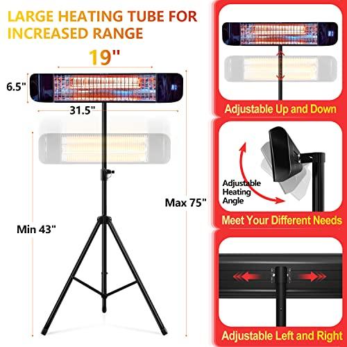 Paraheeter Electric Outdoor Heater, Infrared Patio Heater for Outdoor/Indoor Use, Wall Mounted/Ceiling/Tripod Infrared Heater Outdoor, 1500W Electric Patio Heater, CSA certificate. - CookCave