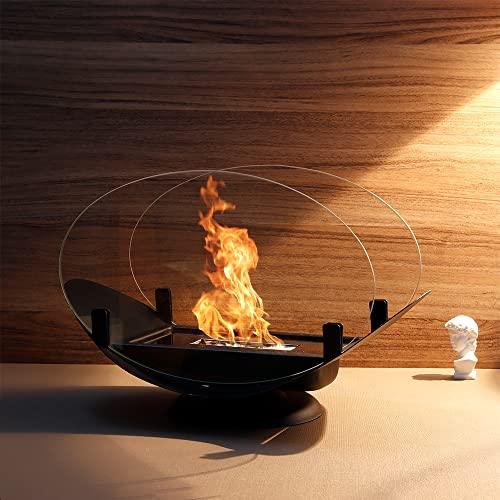 JHY DESIGN Oval Tabletop Fire Bowl with Two-Sided Glass 9.6'' High Portable Tabletop Fireplace–Clean-Burning Bio Ethanol Ventless Fireplace for Indoor Outdoor Patio Parties Events - CookCave