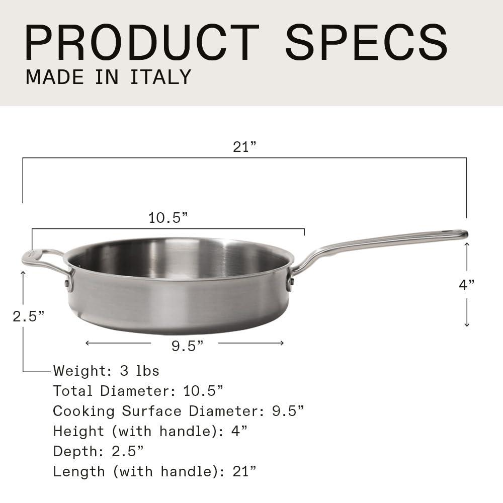 Made In Cookware - 3.5 Quart Stainless Steel Saute Pan - 5 Ply Stainless Clad - Professional Cookware - Induction Compatible Italy - CookCave