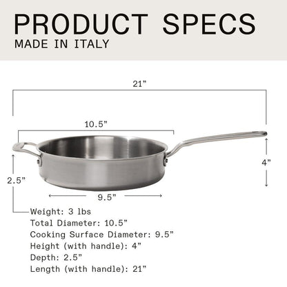 Made In Cookware - 3.5 Quart Stainless Steel Saute Pan - 5 Ply Stainless Clad - Professional Cookware - Induction Compatible Italy - CookCave