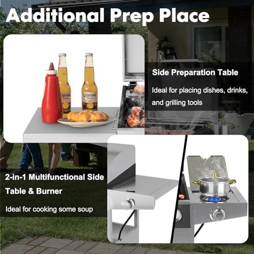 Giantex Propane Gas Grill 50,000 BTU, 4 Main Burners, 1 Side Burner, 2 Prep Tables, Stainless Steel Heavy-Duty BBQ Grill with 4 Wheels for Backyard Party Outdoor Cooking - CookCave