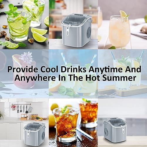 Antarctic Star Countertop Ice Maker Portable Ice Machine, Basket Handle,Self-Cleaning, 26Lbs/24H, 9 Ice Cubes Ready in 6 Mins, S/L ice, for Home Kitchen Bar Party (Gray) - CookCave