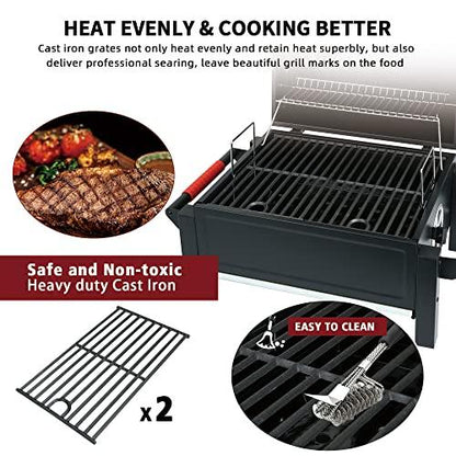 Feasto Portable Charcoal BBQ Grill Grates with Cast Iron Grill, Tabletop Charcoal Grill with 354 Sq. In Cooking Area, for Outdoor Camping and Picnic, Black, L26.8’’x W20’’x H21.3’’ - CookCave