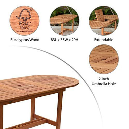 Amazonia Lemans 7-Piece Outdoor Dining Table Set | Eucalyptus Wood and Wicker Chairs| Ideal for Patio and Indoors - CookCave