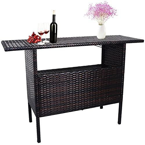 BalanceFrom Outdoor Patio Wicker Bar Counter Table Backyard Furniture with Shelves and Rails - CookCave