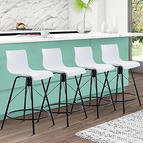 annjoe Swivel Bar Stools Metal Counter Height Stools Plastic Seat Chairs Set of 4 for Indoor Outdoor Home Kitchen Business (30" White) - CookCave