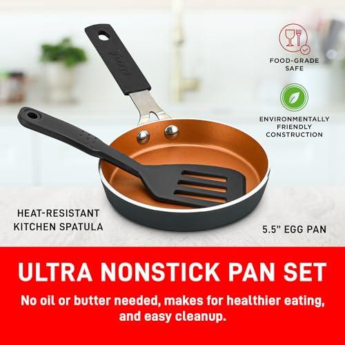 Bakken- Swiss 2-Piece Mini Nonstick Egg Pan & Omelet Pan – Egg Pan [5.5''] with Copper Non-Stick, Skillet – Eco-Friendly –for Eggs Pancakes, for All Stoves - Non Toxic, Dishwasher Safe - CookCave