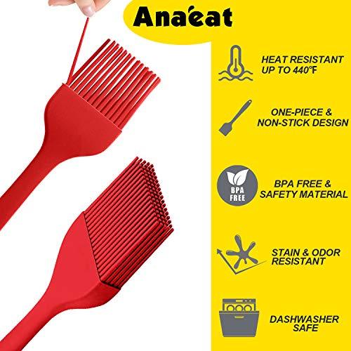 Anaeat High Heat Resistant Silicone Basting Pastry Brush Set of 2- Hygienic One Piece Design Spread Oil Butter for BBQ Grill Barbecue Baking Kitchen Cooking - BPA Free & Dishwasher Safe (10"+8") - CookCave