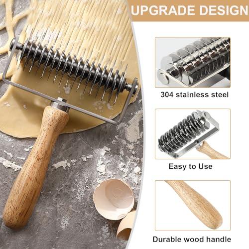 EVEDMOT Lattice Cutter Dough Lattice Roller, Stainless Steel Roller Cutter for Dough Pie Crust Pizza Bread Pastry with Wood Handle, Time-Saver Pastry Tool - CookCave