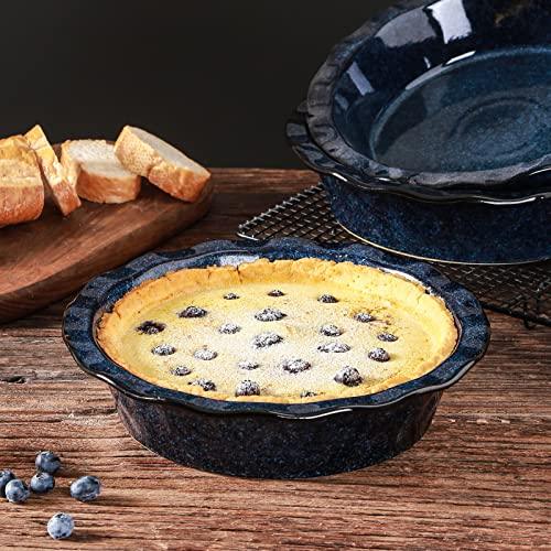 vicrays Ceramic Pie Pan for Baking - 9 inch Pie Plate, Round, Fluted and Deep Pie Dish for Tart, Pizza, Apple Pie, Quiche, Pot Pies, Cake - Reactive Glaze (Starry Blue) - CookCave