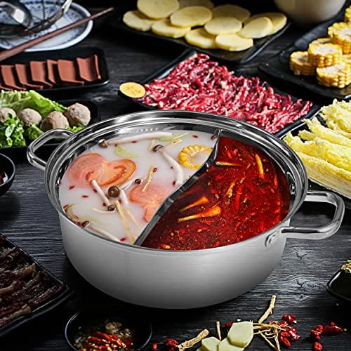 MyLifeUNIT Shabu Shabu Pot, 304 Stainless Steel Hot Pot with Divider, 11.8 Inches Soup Cookware for Induction Cooktop, Gas Stove - CookCave