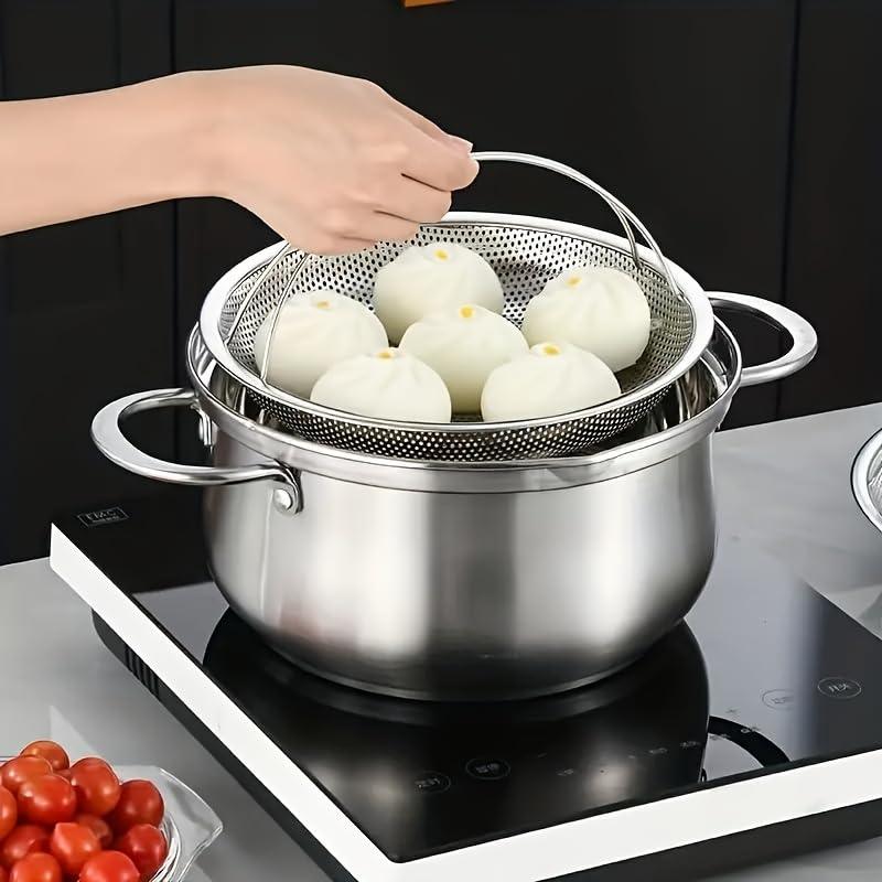 ZPUFAW Steamer Basket for Steaming Vegetable Dumplings, Multiple Use as Rice Pasta Fruit Washer, Stainless Steel Food Steamer Basket with Handle and Base Leg - CookCave