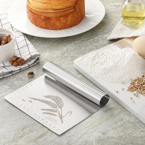 2PCS Dough Pastry Bench Cutter Scraper, OLULU Stainless Steel Kitchen Food Scraper with Protective Cover, Anti-Wear Laser-Engraved Measuring Scale and Ear Of Wheat, Dishwasher Safe (2Pack, 6 inch) - CookCave