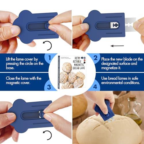 MEKER Bread Lame, Extractable Magnetic Dough Scoring Tool for Sourdough Bread Baking & Making, Includes Scoring Patterns Booklet and 10 Razor Blades, Blue - CookCave