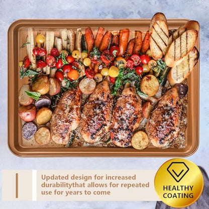 RavisingRidge Baking Pans Set with Nonstick Coating, Professional 10 Pcs Including Cake Pans, Cookie Sheets, Roasting Pan, and Cooling Rack - 0.8mm Thick, Dishwasher Safe, and Heavy Duty - CookCave