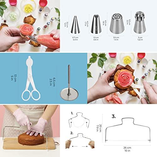 Cake Decorating Turntable Kit, 51 pcs - Piping Bags and Nozzles, Cake Turntable, Leveller, Scrapers - Baking Accessories & Cake Decorating Tools - Cake baking Supplies - CookCave