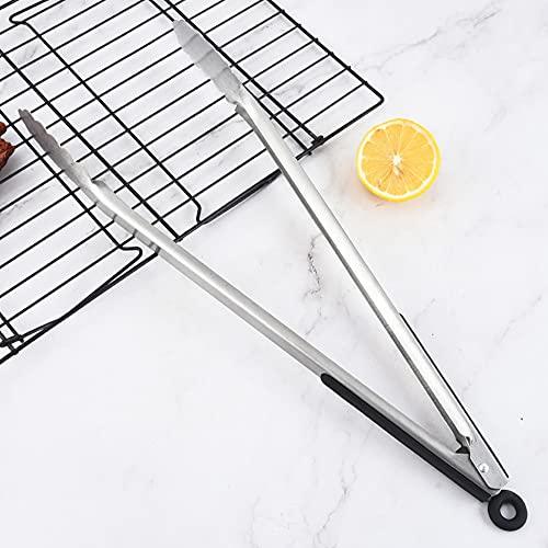 BBQ Tongs for Grilling, 17" Long Kitchen Cooking Stainless Steel Heavy Duty Locking Grill Tongs with Soft Grip Silicone Handle - CookCave