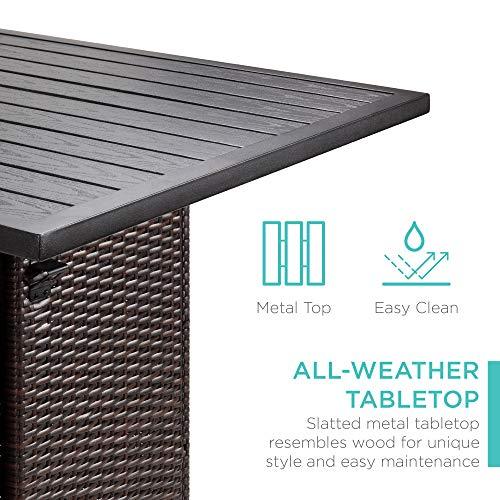 Best Choice Products 5-Piece Outdoor Wicker Bar Table Set for Patio, Poolside, Backyard w/Built-in Bottle Opener, Hidden Storage Shelf, Metal Tabletop, 4 Stools - Brown - CookCave