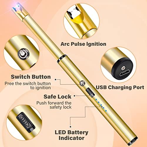 Navpeak Candle Lighter Long Neck Windproof Electric Rechargeable Arc Lighter for Light Candles Gas Stove Fireplace BBQ Kitchen Grills(Gold) - CookCave