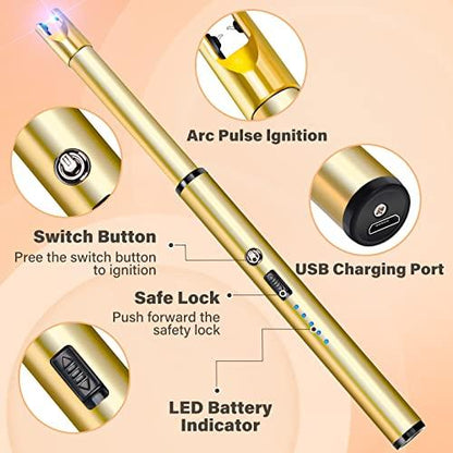 Navpeak Candle Lighter Long Neck Windproof Electric Rechargeable Arc Lighter for Light Candles Gas Stove Fireplace BBQ Kitchen Grills(Gold) - CookCave