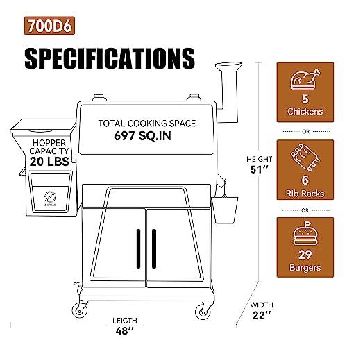 Z GRILLS 2023 Newest Pellet Grill Smoker with PID 2.0 Controller, LCD Screen, 2 Meat Probes, Huge Storage Cabinet, 697 sq in Cooking Area, Rain Cover for Outdoor BBQ, 700D6, Bronze - CookCave