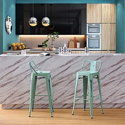 Changjie Furniture Metal Bar Stools Set of 4 Distressed Industrial Counter Bar Stool with Backs Bistro Cafe Barstools(30 inch, Distressed Blue-Green) - CookCave