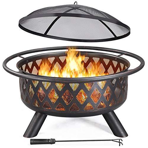 Yaheetech 36 Inch Outdoor Round Fire Pit - Backyard Patio Garden Stove Bonfire Wood Burning Firepit for Outside with Spark Screen and Poker - CookCave