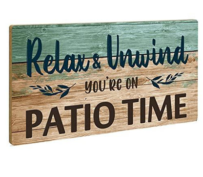 SFMY Patio Wall Decor Backyard Patio Signs And Decor Outdoor 10x5 Inches Hanging Sign For Home, Bar, Porch - Relax Unwind You're On Patio Time, Green - CookCave