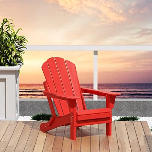 WO Home Furniture Adirondack Chair Lounger Outdoor Folding for Fire Pit, Beach, Balcony, Backyard, Lawn, Patio, Pool, Deck, Garden (Red) - CookCave