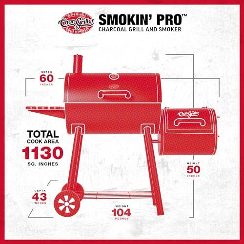 Char-Griller Smokin' Pro Charcoal Grill Offset Smoker, Black - CookCave