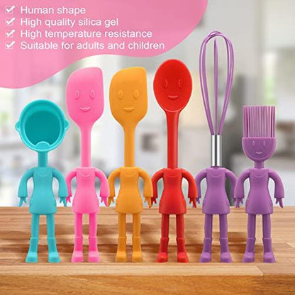 Human Shaped Kitchen Utensils Set 6 Piece Non Stick Heat Resistant Baking Tools Kitchen Gadgets Silicone Cute Utensils with Comfortable Grip Handle, Dishwasher Easy Clean and Stand up Kitchenware - CookCave