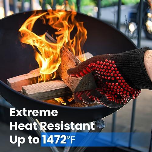 SereneLife Extreme Heat Resistant Grill Gloves, 14'' Food Grade Kitchen Oven Mitts, Universal Size Silicone Non-Slip Cooking Gloves for Barbecue, Extreme Heat Resistant Up to 800 Degree Celsius - CookCave