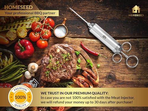 HOMESEED Meat Injector - Marinade injector for smoking and grilling - Incl. 4 injection needles & cleaning supplies - Made of stainless steel - Dishwasher-safe - CookCave