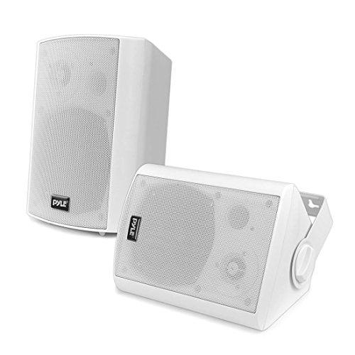 Pyle Wall Mount Home Speaker System - Active + Passive Pair Wireless Bluetooth Compatible Indoor / Outdoor Water-resistant Weatherproof Stereo Sound Speaker Set with AUX IN - PDWR51BTWT (White) - CookCave