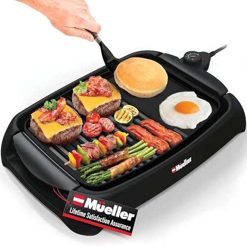 Mueller Ultra GrillPower 2-in-1 Smokeless Electric Indoor Removable Grill and Griddle Combo, Nonstick Plate, with Adjustable Temperature, 120V - CookCave