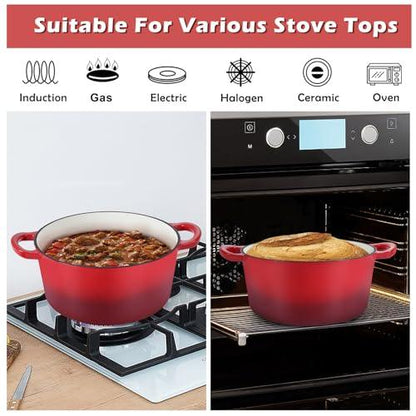 TeamFar 6QT Dutch Oven with Lid, Enameled Cast Iron Dutch Oven Nonstick Stock Pot for Cooking, Stewing, Braising, Roasting, Healthy & Heavy Duty, Double Handles & Sealed Cover, Easy to Clean - Red - CookCave