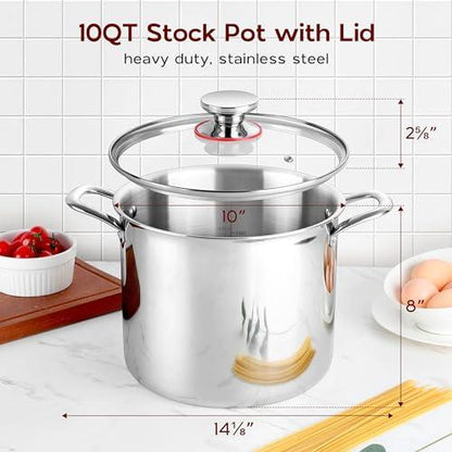 Onader 10 Quart Stock Cooking Pot Tri-Ply Stainless Steel Stockpot Soup Pot with Lid - CookCave